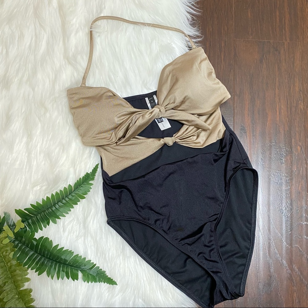 LEITH Black and Tan one piece swimsuit. Size M